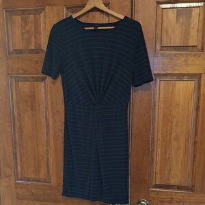 Ann Taylor Navy and White Striped Midi Dress